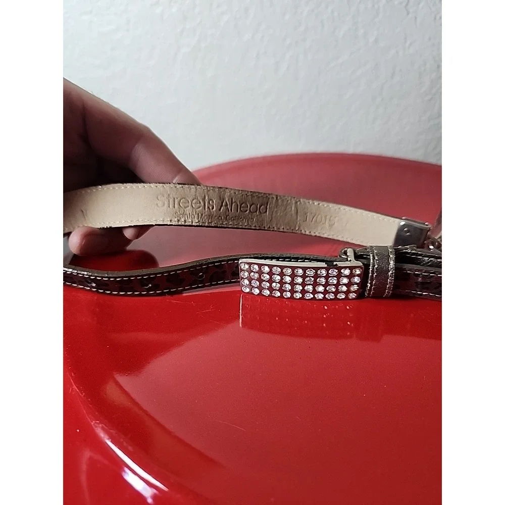 Vtg Streets Ahead Animal Print Leather & Rhinestone Metalic Loop Belt Medium